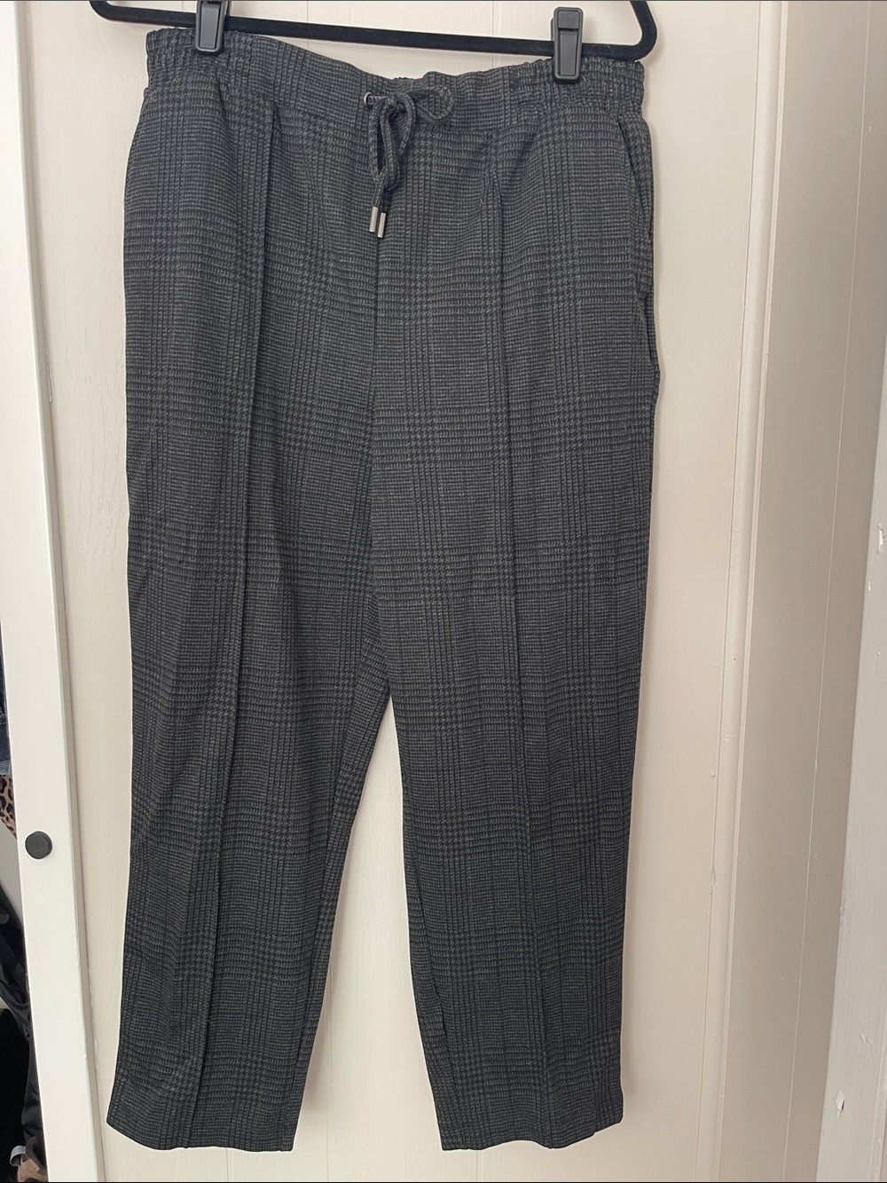 Women's Charcoal Glen Plaid elastic waist Drawstring Dress Pants